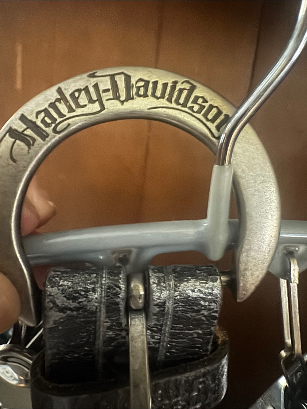 Harley-Davidson Silver and Black Leather Belt with Branded Buckle